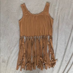faux suede fringe tank top